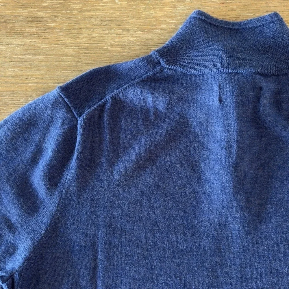 Nordstrom 100% Washable Merino‎ Wool 1/4 Zip Sweater-Blue-Contrast Neck-Size XL